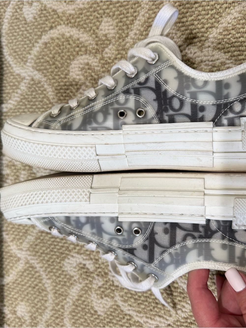Dior Transparent Monogram Low-Top Sneakers in Silver and White - Picture 8 of 11